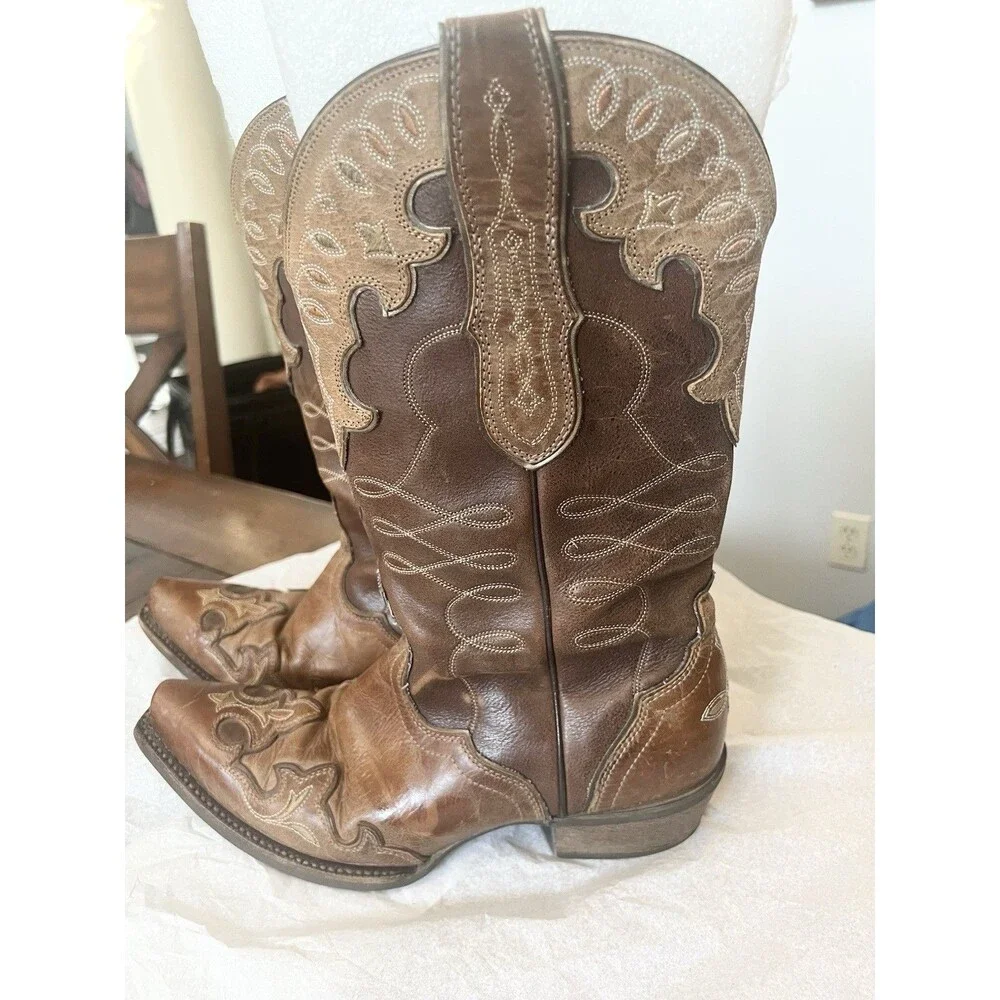 Ariat Zealous Overlay Snip Toe Decrative Western Cowboy Boots Size 10 40.5 Tan